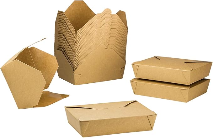 Karat Paper To Go Boxes [54 oz - 200ct] Leak-Resistant, Microwavable, Heavy-Duty Take Out Boxes | Grease Resistant & Stackable | #2 Kraft Brown