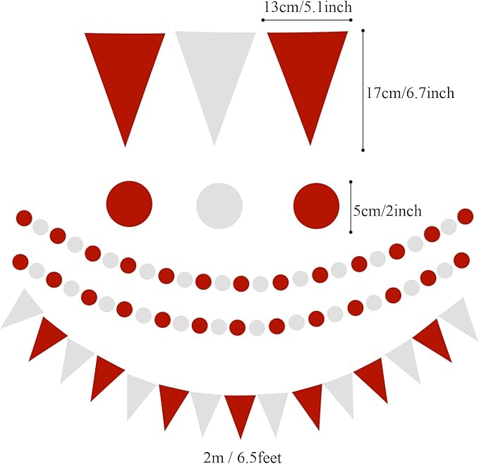 ZERODECO Party Decoration, 21 Pcs Red Hanging Paper Fans Pom Poms Flowers, Garlands String and Triangle Bunting Flags for Birthday Parties Baby Showers Wedding