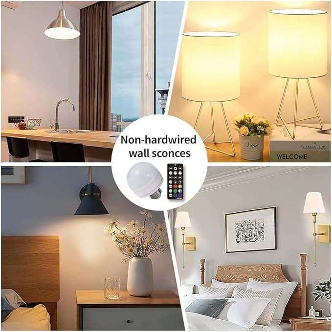 BLUEYE E12 Rechargeable Light Bulb,2Packs,300LM,40W Equivalent,Detachable Charging,4 Color Temperature,Remote Control Puck Emergency Lamp,Timer,Dimmer,for Non-Hardwired