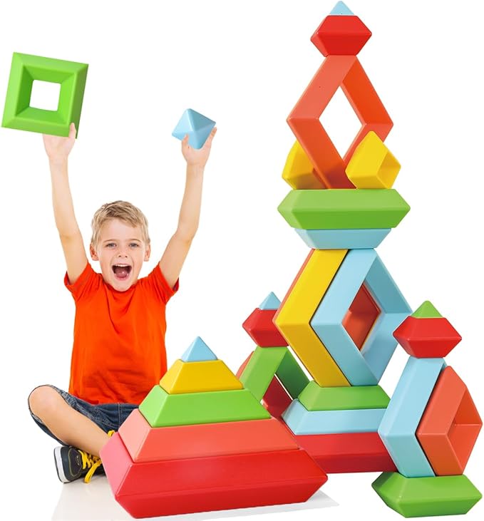 Large Building Blocks Set - 30 Giant Blocks for Stacking - Develops Hand Eye Coordination & Cognitive Skills - Ages 4-8 - Indoor & Outdoor Play