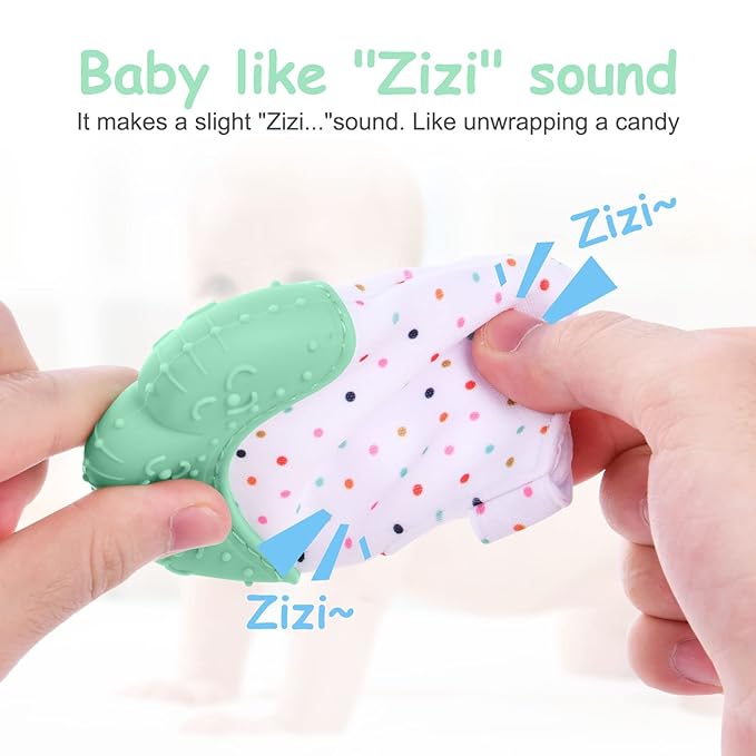 2Pack Silicone Teething Mitt, Soothing Infant Teething Mitten Pain Relief, Prevent Scratches Glove, Safe Silicone Teething Toys for 0-12 Months