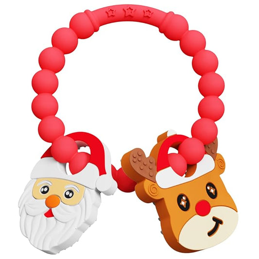 Christmas Baby Teething Ring Toys – Santa Claus & Reindeer Teethers for Newborns, Infants & Toddlers – Sensory Chew Bracelet for Teething Relief – Perfect Baby’s First Christmas Stocking Stuffers