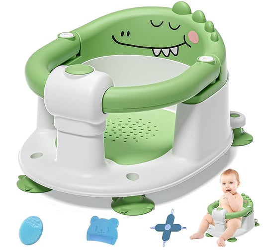 Baby Bath Seat for Babies 5 Months & Up - Non-Slip Bath Seat for Sitting Up with Baby Essentials Kit, Soft Cushion & Compact Design, Toddler Bathtub Seat