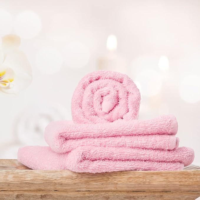 Yoofoss Washcloths Towel Set 10 Pack Baby Rayon Derived from Bamboo Wash Cloth for Bathroom-Hotel-Spa-Kitchen Multi-Purpose Fingertip Towels and Face Cloths 10'' x 10'' - Pink