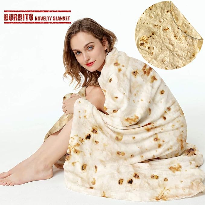 Burrito Tortilla Throw Blanket, 2.0 Double Sided Burritos Taco Tortilla Wrap Blankets for Adults Kids, Giant Funny Realistic Food Blankets, Soft Flannel Round Throw Blanket