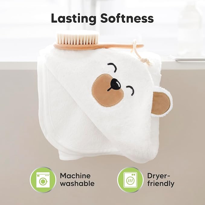 KeaBabies Hooded Baby Towel for Newborn - Viscose Derived from Bamboo Large Baby Bath Towels with Hood for Boys, Girls, Toddler, Extra Absorbent & Soft Newborn Bath Essentials (Grizzly)