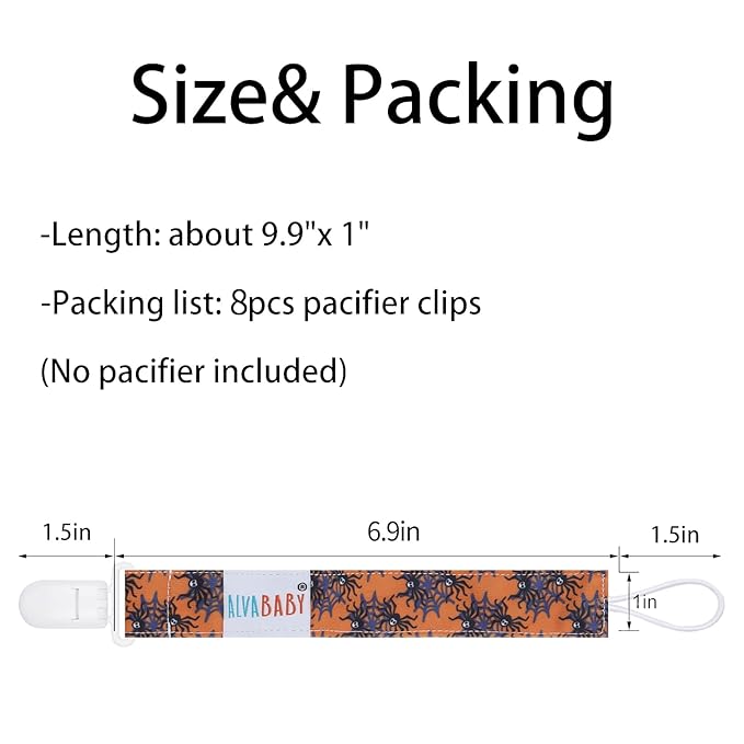 ALVABABY Paci Clip 8 Pack Holder Leashes for Newborn Baby Boys Girls Halloween 8DP04-DA