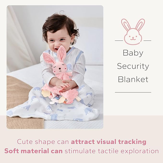 ZIGJOY Loveys for Babies Baby Security Blanket Soft Bunny Lovey for Girls Gifts Newborn Pink Lovie for Infant and Toddler, Rabbit