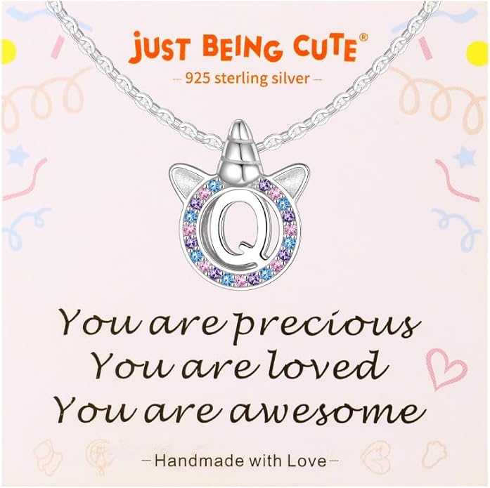 Unicorn Necklace for Girls, Initial Necklaces for Little Girls Kids Children, Hypoallergenic 925 Sterling Silver Kids Jewelry Colorful CZ Unicorn Gifts for Birthday Kindergarten Graduation Wedding