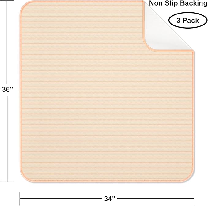 Bed Pads for Incontinence Washable Waterproof, 36" x 34" (Pack of 3) - Reusable Medium Bamboo Fiber Pee Pads for Adults, Women, Elderly, Pet, 4-Layer Underpads for Sofa, Couch, Furniture - KELISITING