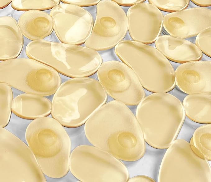 “Pebbles” Non-Slip Bathtub & Shower Mat 27”x14” Oval - Non-Toxic - Safe, Clean, Machine-Washable, Superior Grip & Drainage, Vinyl, for Smooth Floors ONLY, Transparent Light Brown