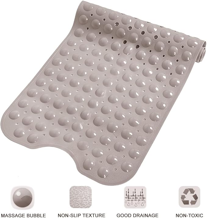 Linoows Bathtub and Shower Mats, Extra Long Non-Slip Bath Tub Mat 39 x 16 Inch, Machine Washable Bathmat with Suction Cups & Drain Holes for Bathroom Floor, Tan