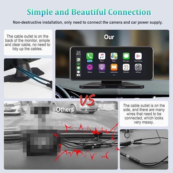 VSYSTO Car Stereo Wireless Carplay and Android Auto, 10.26" Touchscreen WiFi Truck Dash Cam with 2K Infrared Night Vision Lens Backup Camera for Semi Trailer Van Tractor RV, GPS Navigation (Black-B)