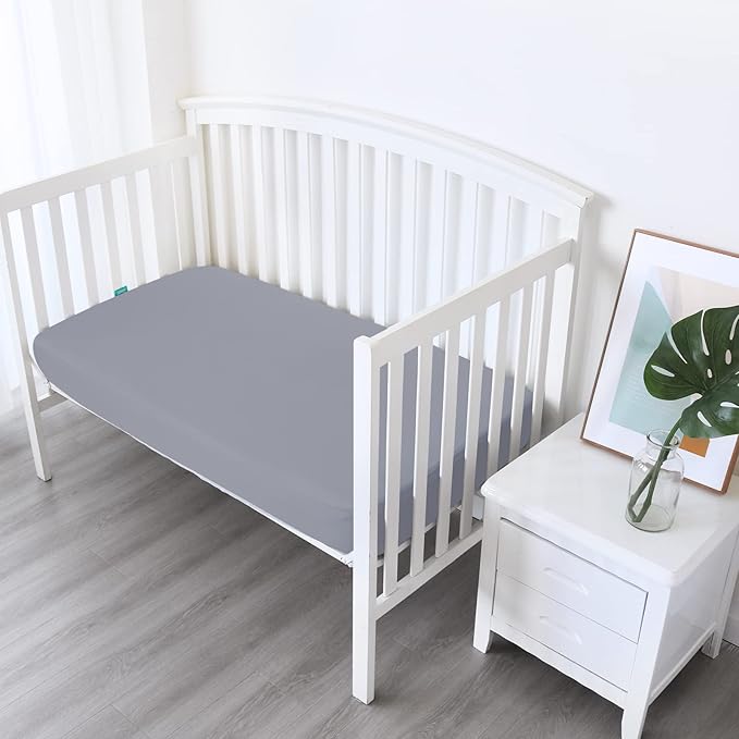 Biloban Crib Sheets Fitted, 2 Pack Crib Sheet Fits for Standard Crib Mattress, Neutral Toddler Bed Sheets for Baby Boys and Girl, Grey & Aqua, 52”X 28”