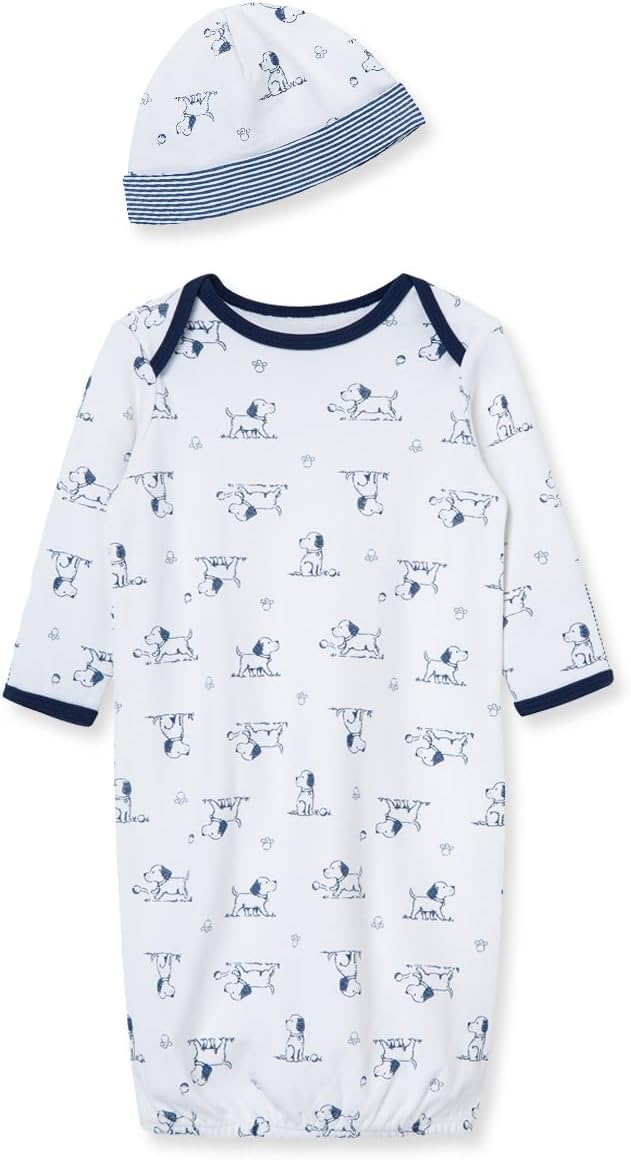 Little Me Clothes for Baby Boys' 2-Piece Nightgown and Cap Set 100% Cotton with Elastic Bottom, Baby Essentials, 0-3 Months