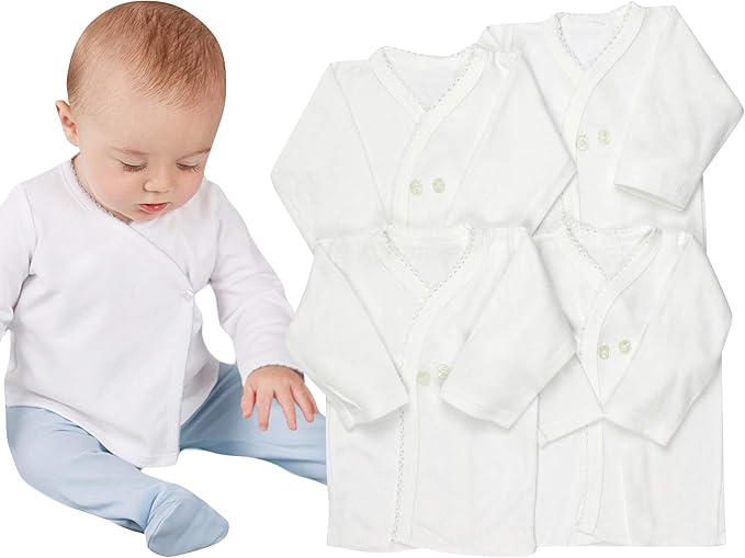 ToBeInStyle Babies' 4 Pack Relaxed Fit Short or Long Sleeve Button Up Kimono Tee Swaddle Shirt