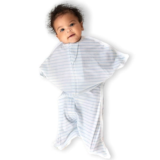 SleepingBaby Zipadee-Zip Transition Swaddle - Cozy Baby Swaddle Blanket with Zipper Convenience - Roomy Wearable Blanket for Easy Diaper Changes - Blue/Cream, Large (12-24 Month)