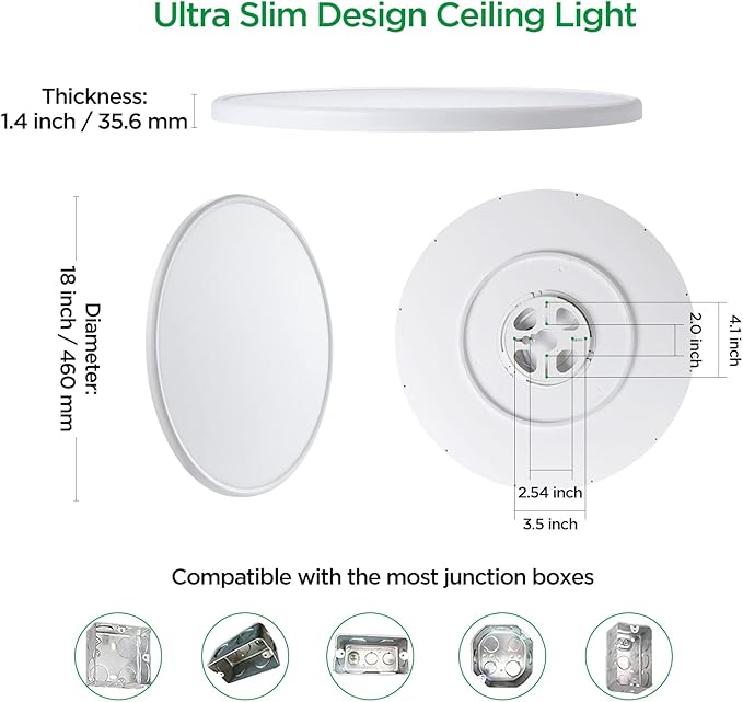 TALOYA 18 Inch Flush Mount Light Fixture Led,Compatible with Alexa Google Assistant Smart Life App,Sleek Round Ceiling Fixture,36+4W Main Light and RGB Night Light Adjustable,Enabled by 2.4G Wi-Fi