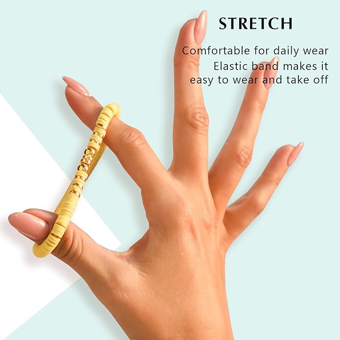 Friendship Bracelets Trendy Heishi Clay Bead Bracelets Stack Gold Beaded Stretch Bracelets for Women Boho Stackable Bracelets Bulk Cute Preppy Jewelry