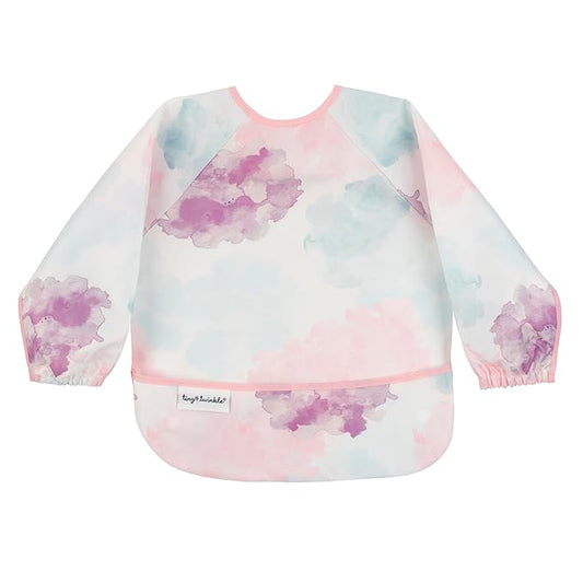 Tiny Twinkle Mess Proof Baby Bib,Waterproof Smock Baby Bib for Eating,Machine Washable Long Sleeve Bib,Baby Led Weaning,Toddler Bib (Cotton Candy, Small 6-24 Months)