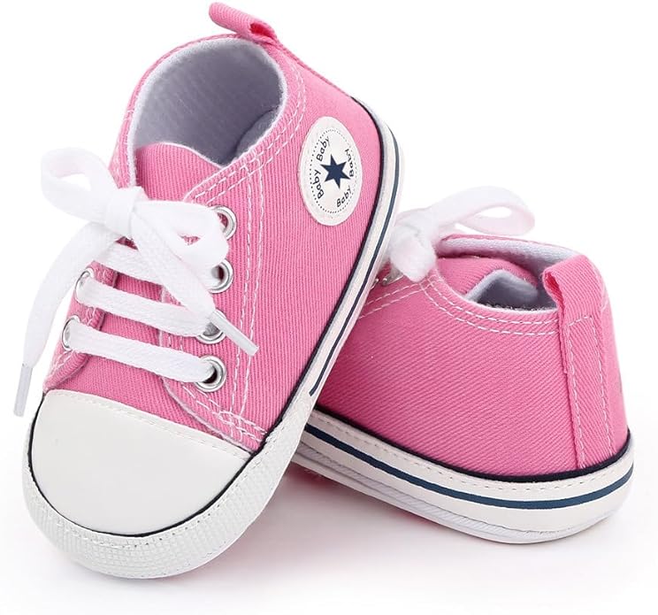 Unisex Baby Boys Girls Shoes, Newborn Infant Non-Slip Canvas Denim High Top Sneakers, Toddler First Walkers Shoes