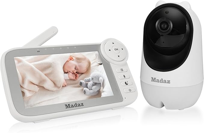 Madaz Video Baby Monitor with Color Night Vision - No WiFi, 5" HD Display, Lullabies, Temperature Sensor, 2-Way Talk, 1080P Pan-Tilt-Zoom Camera,1000ft Range + Night Light
