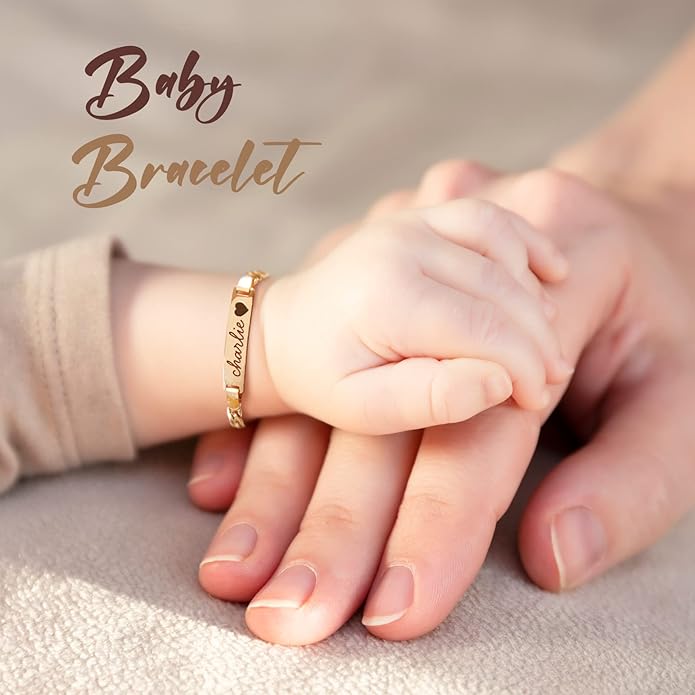Custom Baby Birthstone Bracelets with Name for Infant Girls, Personalized 18K Gold Plated Bracelet Engraved Name Baby Birthday Gifts for Boys, Kids Jewelry for Girls