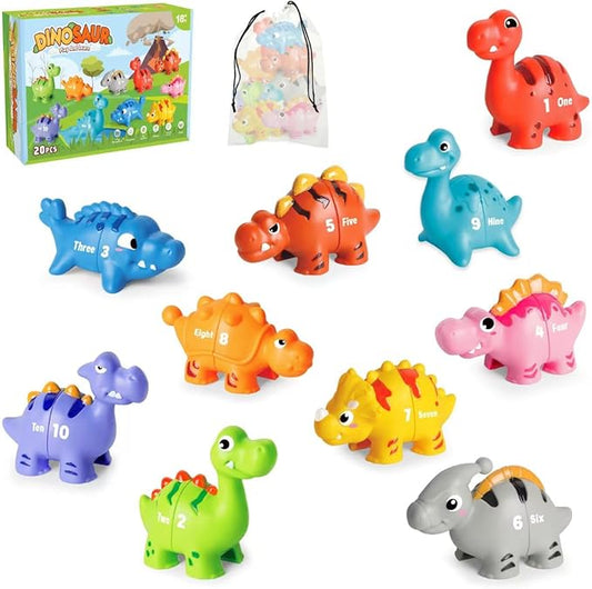 20PCS Dinosaur Number Matching Learning Toys for Toddlers 3-5, 10 Different Dinosaur Figures, Montessori Educational Toys Gifts for Boy Girl, Preschool Learning Activities, Double Sided Matching Game