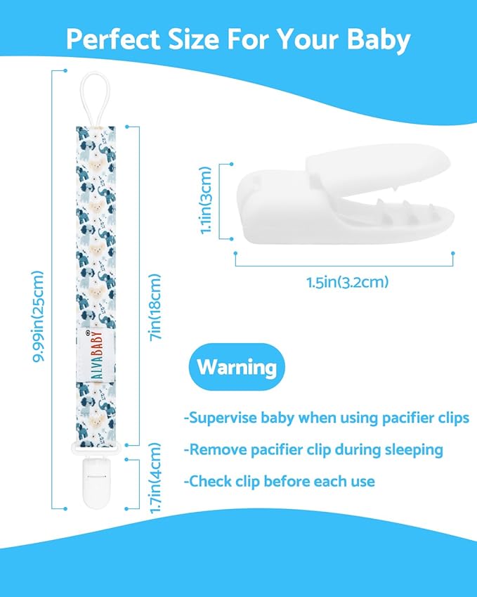ALVABABY Baby Pacifier Clip Holder Leashes Baby 6 Pack Paci Clips Binky for Boys Girls Dinosaur Koala 6DP02A