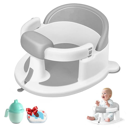 Baby Bath Seat for Babies 6 Months & Up, Toddler Bath Seats for Babies Sitting Up, Non-Slip Infant Bath Tub Chair with Suction Cups & Soft Cushion for Shower, Compact Toddler Bathtub Seat, Grey