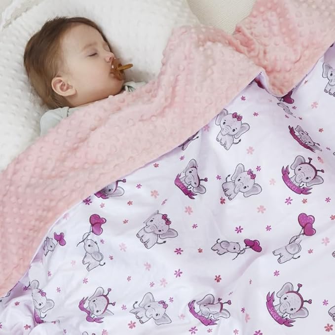 QSTEHEML Baby Blankets for Girls,Super Soft Elephant Nursery Minky Blanket Neutral,Baby Gifts Double Layer with Dotted Backing,Pink Newborn Blankets for Crib Stroller(Elephant, 30 * 40inch)