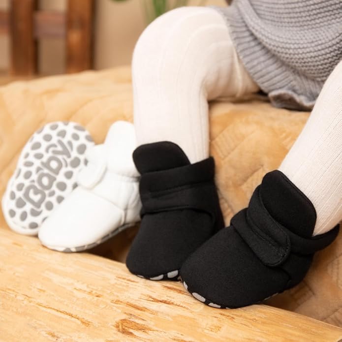 Sawimlgy Newborn Infant Baby Girl Boy Cotton Booties Stay On Sock Slippers Soft Bedroom Shoes Non-Skid Ankle Boots With Grippers Toddler Crib Warm Shoe First Walker Birthday Shower