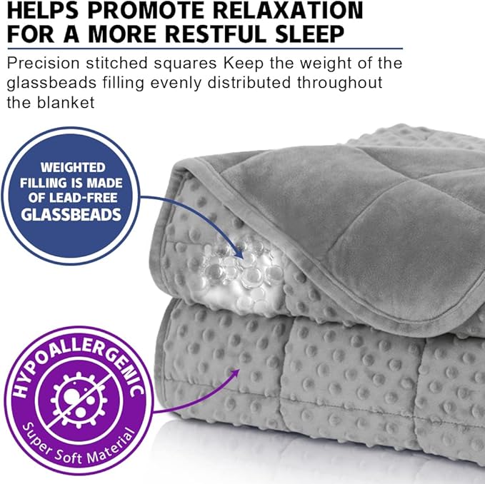 Weighted Blanket Queen 15lbs for Adult(60"×80",Gray) Breathable Soft Minky Weighted Throw Blanket for All Season,Heavy Blanket with Premium Glass Beads