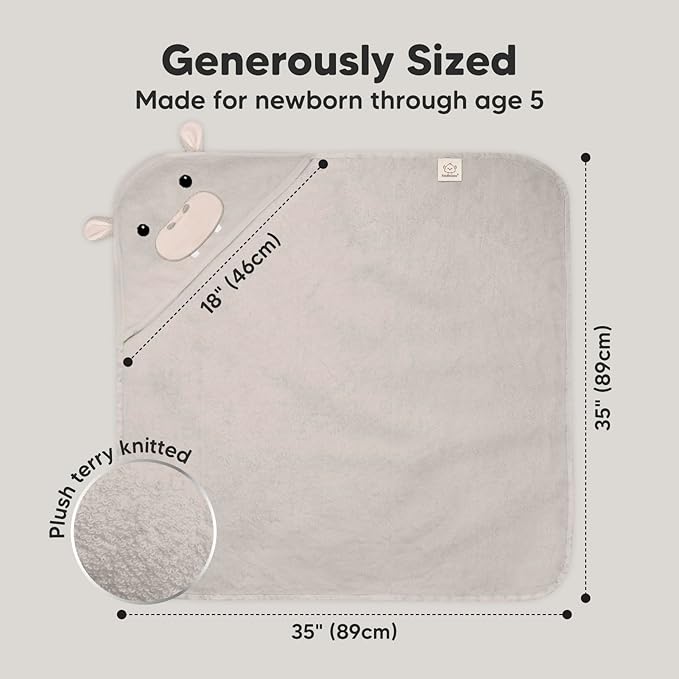 KeaBabies Hooded Baby Towel for Newborn - Viscose Derived from Bamboo Large Baby Bath Towels with Hood for Boys, Girls, Toddler, Extra Absorbent & Soft Newborn Bath Essentials (Hippo)