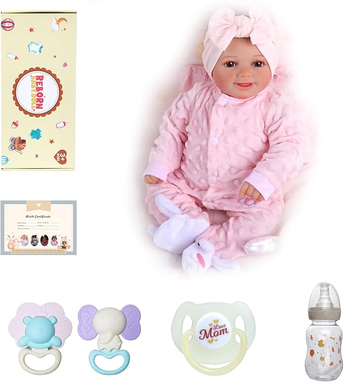 BABESIDE Reborn Baby Dolls Silicone Full Body Sunny - 17 Inch Cute Soft Realistic Baby Doll Poseable Smiling Real Life Baby Dolls with Complete Accessories for 3+ Years Old Gifts, Pretend Play