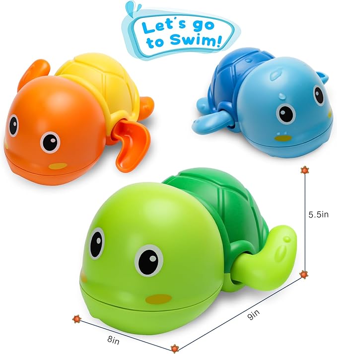 Bath Toys, Cute Swimming Turtle Baby Bath Toys for Toddler 1-3, Water Pool Floating Wind Up Toys for 1 Year Old Boy Girl Gifts, Infant Toddlers Kids Bathtub Toys, 3 Pack