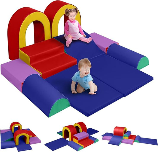 Kinder King Climb and Crawl Activity Play Set, 10-Piece Soft Foam Block for Climbing, Crawling and Sliding, Indoor Climber for Toddlers and Kids, Baby Infant Lightweight Climbing Toys