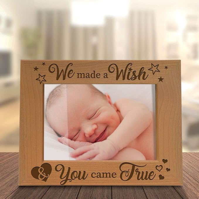 KATE POSH - We Made a Wish & You Came True Engraved Natural Wood Picture Frame, New Baby Gifts, New Mom, New Dad, Adoption Gifts (4x6 Horizontal)