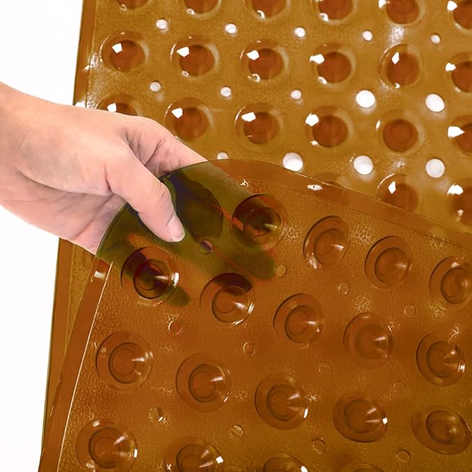 Linoows Bathtub and Shower Mats, Extra Long Non-Slip Bath Tub Mat 39 x 16 Inch, Machine Washable Bathmat with Suction Cups & Drain Holes for Bathroom Floor, Clear Brown