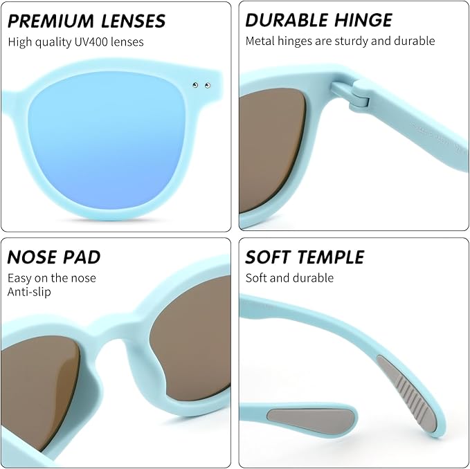 EYEBUDDY Kids Sunglasses for Boys Girls Age 2-8 Polarized UV Protection Toddler Children Sun Glasses Pack of 2