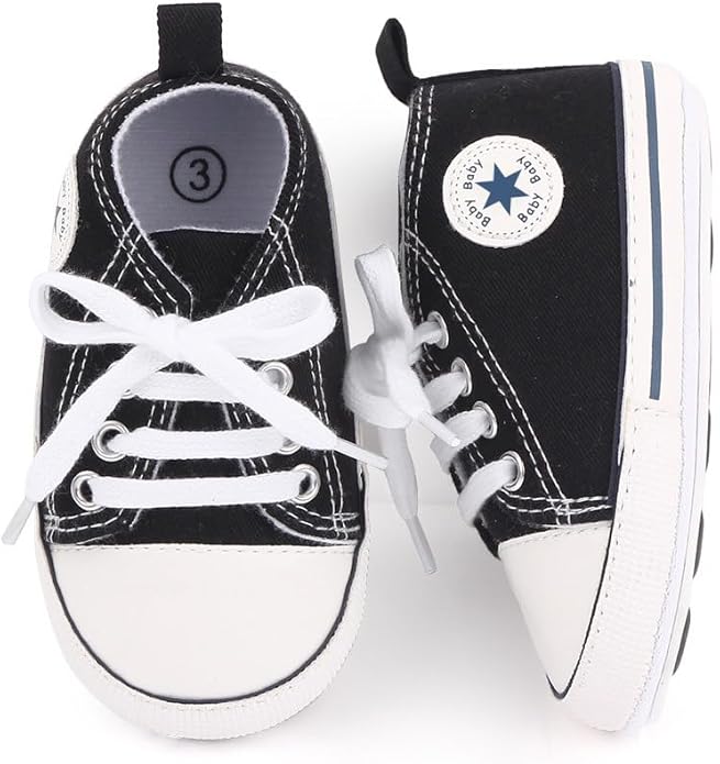 Unisex Baby Boys Girls Shoes, Newborn Infant Non-Slip Canvas Denim High Top Sneakers, Toddler First Walkers Shoes