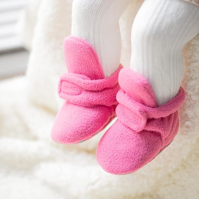 Sawimlgy Newborn Infant Baby Girl Boy Cotton Booties Stay On Sock Slippers Soft Bedroom Shoes Non-Skid Ankle Boots With Grippers Toddler Crib Warm Shoe First Walker Birthday Shower