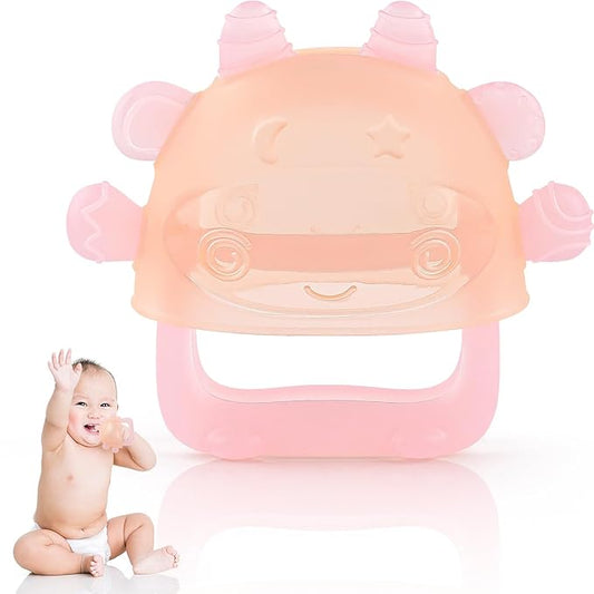 Anboor Baby Teething Toys, Silicone Teethers for Babies Anti Dropping Hand Teether, Infant Baby Chew Toys for Teething Relief, Ideal Present for Newborn Soon-to-be Mothers（Orange）