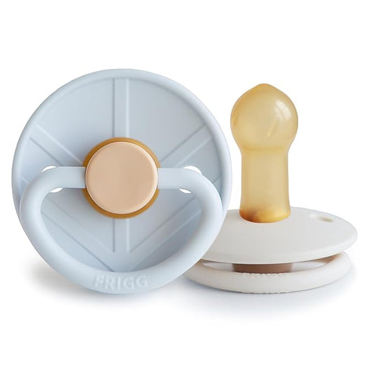 FRIGG Little Viking Natural Rubber Baby Pacifier 2-Pack | Made in Denmark | BPA-Free (Powder Blue/Cream,6-18 Months)