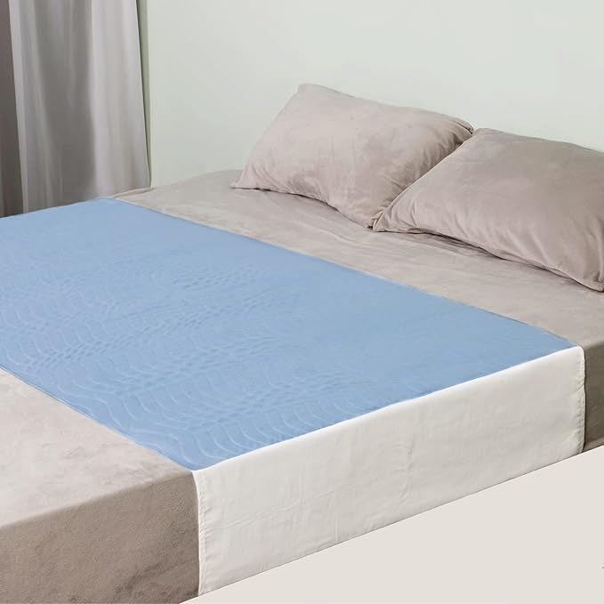 OUTCREATOR® Saddle Style Bed Pad with Tuck-in Sides, 34" x 39" Reusable Incontinence Underpad, Absorbent Waterproof Washable Quilted Tuckable Mattress Protector for Adults, Elderly, Kids, Pets (Blue)