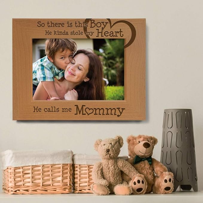 KATE POSH So There is This Boy He Calls me Mommy - Natural Engraved Wood Photo Frame - Mother and Son Gifts, Mother's Day, Best Mom Ever, New Baby, New Mom (4x6-Horizontal)