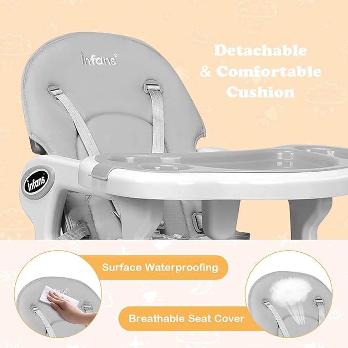 INFANS 5 in 1 Baby High Chair, Convertible Toddler Table Chair Set, Multi-Function Rocking Seat with Lockable Universal Wheels, Adjustable Seat Back, Removable Trays