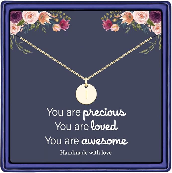 Hidepoo Disc Initial Necklace Gifts for Girls - 14K Gold Filled/Rose Gold/S925 Sterling Silver Disc Initial Necklaces Personalized Birthday Gift Tiny Initial Necklace Jewelry for Girls Women