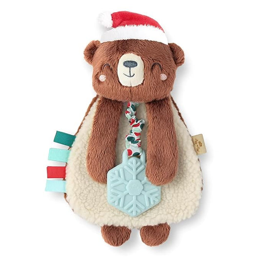 Itzy Ritzy - Itzy Lovey Including Teether - Baby Lovey with Teether, Textured Ribbons & Dangle Arms - Features Crinkle Sound, Sherpa Fabric and Minky Plush (Cocoa The Bear)