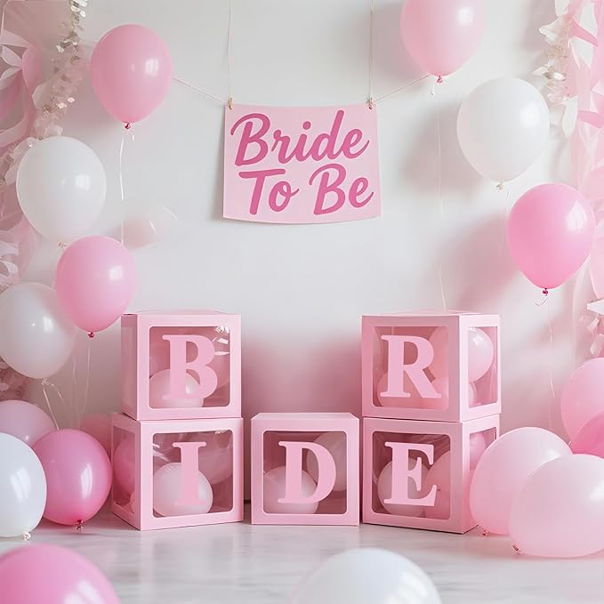 Ledido Transparent Balloon Boxes With 78 Letters, Pink Baby Boxes with Letters for Baby Shower Clear Letter Boxes for Party Wedding Birthday Baby Shower Decorations 5 PCS